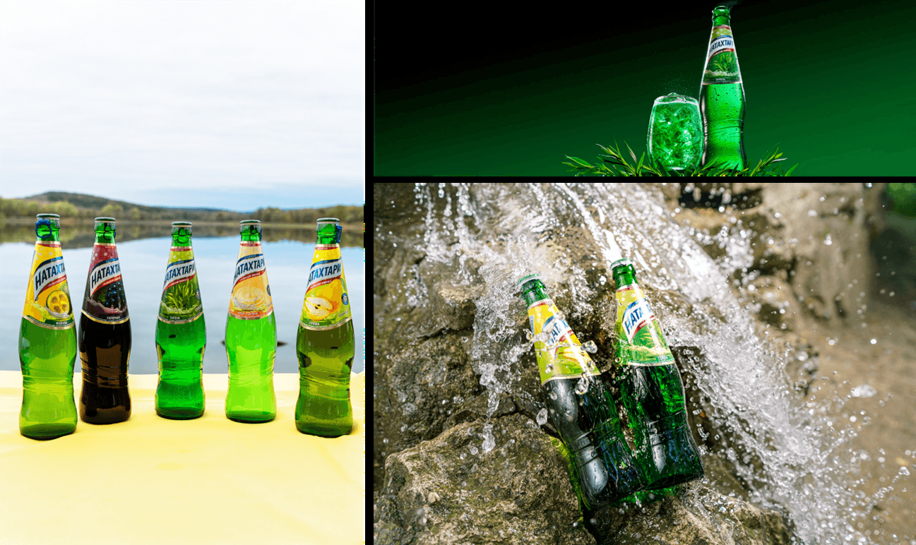 Glass-bottled refreshing lemonades